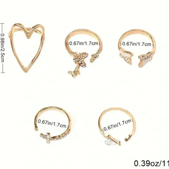 Ring 5 pcs set random rhinestones - Picture 2 of 3